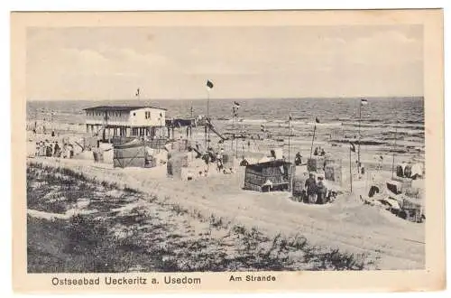 AK, Ostseebad Ueckeritz auf Usedom, Am Strand, belebt, um 1928
