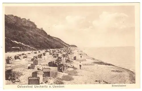 AK, Ostseebad Ueckeritz auf Usedom, Strandleben, belebt, um 1930