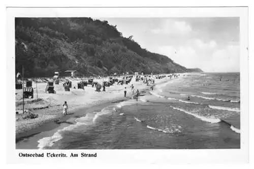 AK, Ueckeritz auf Usedom, Strandpartie belebt, 1953