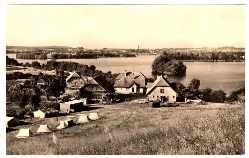 AK, Feldberg Meckl., Blick vom Hüttenberg auf Haus-See und Zelte, 1963