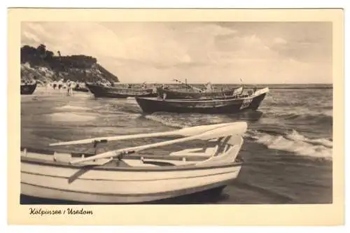 AK, Kölpinsee auf Usedom, Strandpartie mit Fischerbooten, 1954