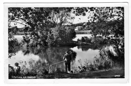 AK, Kölpinsee auf Usedom, Teilansicht mit Angler, 1957