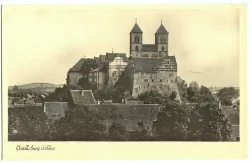AK, Quedlinburg am Harz, Blick zum Schloß, 1955