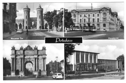 AK, Potsdam, vier Abb., u.a. Postamt u. Hauptbahnhof, 1970