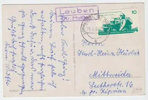 AK, Leuben Kr. Meissen, heute Nossen OT Leuben, Teilansicht mit Kirche, 1956