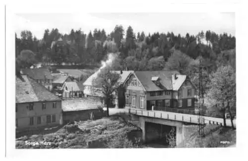 AK, Sorge Harz, Teilansicht mit Brücke, 1954