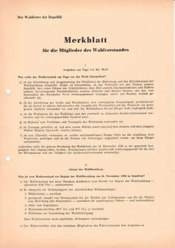 Merkblatt für die Mitglieder des Wahlvorstandes, Volkskammerwahlen, 16.11.1958