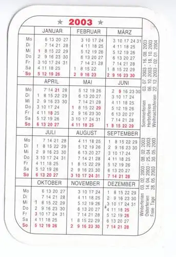 Kalender Scheckkartenformat, 2003, Werbung: Anwaltskanzlei Burghardt, Berlin