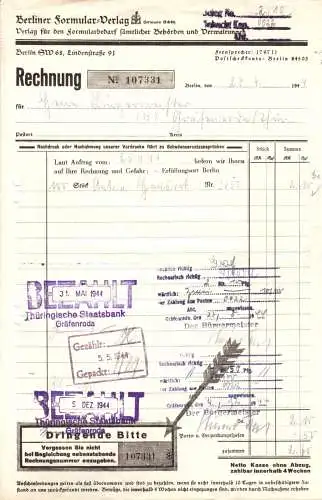 Rechnung, Berliner Formularverlag Hermann Schütz, Berlin SW 68, 1944
