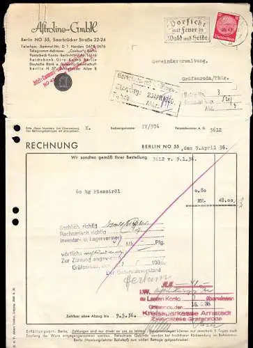 Rechnung, Astroline GmbH, Berlin NO 55, Saarbrücker Str. 22-24, 9.4.36