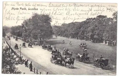 AK, London, Hyde Park, belebt, Kutschen, 1910