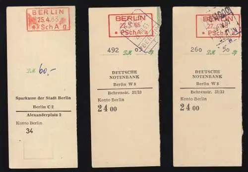 15 Quittungsteile von Schecks mit entsprechenden Stempeln, 1960 - 1965