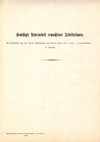 Übersicht, Bewilligte Ueberarbeit erwachsener Arbeiterinnen, 1899