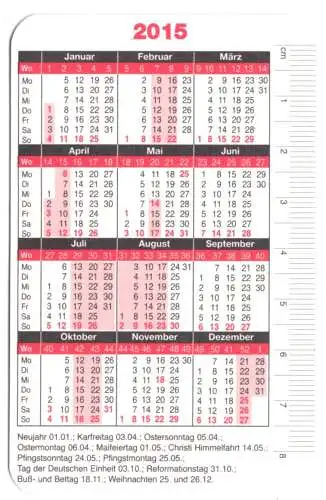 Kalender Scheckkartenformat, 2015, Werbung: Zwinger vom Sebnitztal