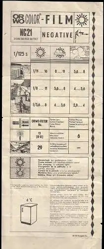 Beilagezettel, ORWO Wolfen, Film ORWO-Color NC 21, um 1980