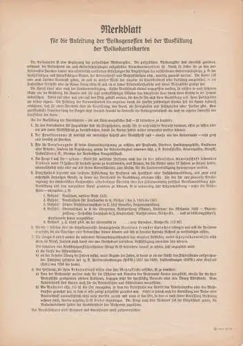 Merkblatt zur Ausfüllung der Volkskarteikarten, 1938