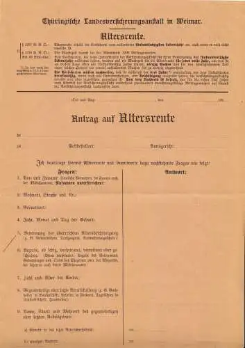 Thüringische Landesversicherungsanstalt Weimar, Antrag  auf Altersrente, 1921