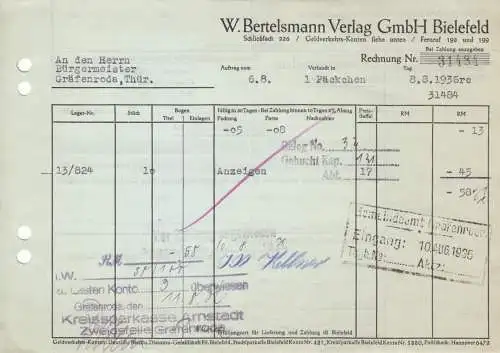 Rechnung, W. Bertelsmann Verlag GmbH Bielefeld, 1936
