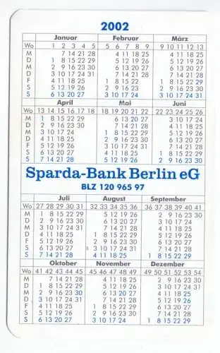 Kalender Scheckkartenformat, 2002, Werbung: Sparda-Bank Berlin e.G.