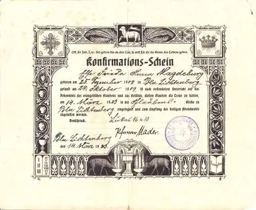 Konfirmations-Schein, Ev. Pfarramt Berlin Lichtenberg, Glaubenskirche, 14.03.23