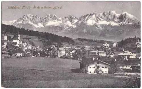 AK, Kitzbühel, Teilansicht mit Kaisergebirge, um 1912