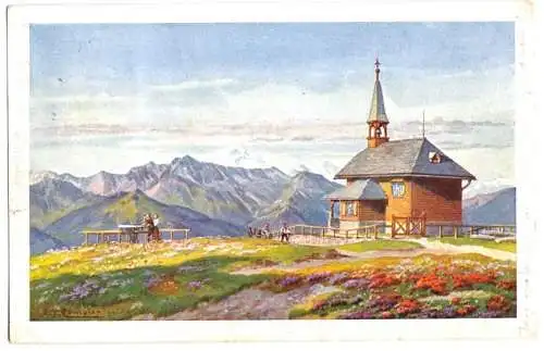 AK, Zell am See, St. Elisabeth-Kapelle mit Blick auf die Venedigergruppe, 1921