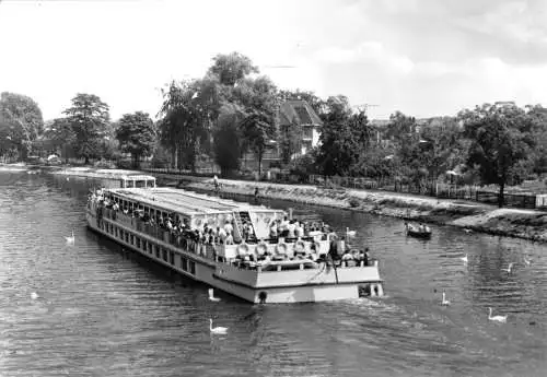 AK, Caputh Kr. Potsdam, Fahrgastschiff "Erich Weinert" im Gemünde, 1980