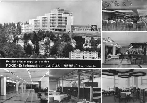 AK, Friedrichroda Thür. Wald, FDGB-Heim "August Bebel", sechs Abb., 1986