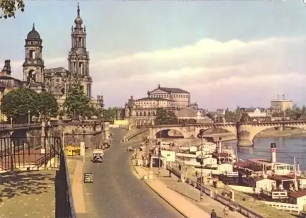 AK, Dresden, Teilansicht mit Dimitroff-Brücke, 1960