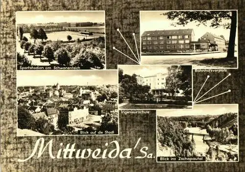 AK, Mittweida Sachs., fünf Abb., gestaltet, 1966