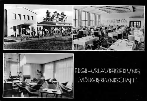 AK, Klink Kr. Waren Müritz, FDGB-Urlauberdorf "Völkerfreundschaft", 3 Abb., 1966