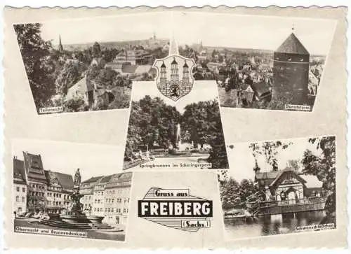 AK, Freiberg Sachs., fünf Abb., gestaltet, 1966