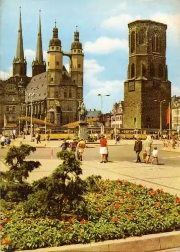 AK, Halle Saale, Marktplatz, belebt, Straßenbahn, 1970
