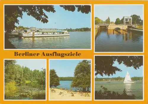 AK, Berlin, Berliner Ausflugsziele, fünf Abb., 1990