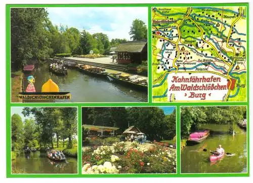 AK, Burg im Spreewald, vier Abb. und Landkarte, um 2004