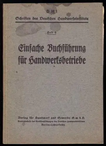 Einfache Buchführung für Handwerksbetriebe, 1937