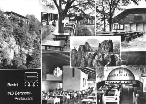 AK, Bastei Sächsische Schweiz, HO-Berghotel-Restaurant, sechs Abb., 1981