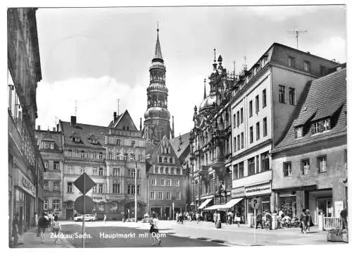AK, Zwickau Sachs., Hauptmarkt mit Dom, belebt, 1972