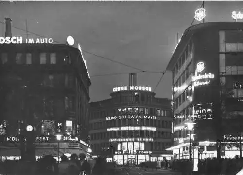AK, Düsseldorf, Corneliuplatz bei Nacht, 1969