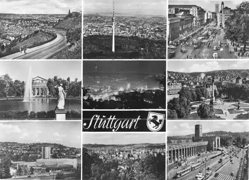 AK, Stuttgart, neun Abb., um 1965