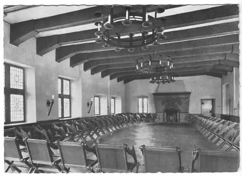 AK, Bacharach Rhein, DJH-Jugendburg Stahleck, Rittersaal, um 1960