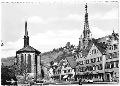 AK, Esslingen am Neckar, Straßenpartie mit Gaststätte "Zum wilden Mann", um 1965