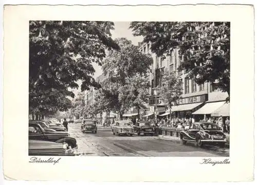 AK, Düsseldorf, Königsallee, Teilansicht mit zeitgen. KfZ, um 1958