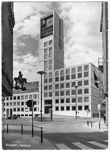AK, Stuttgart, Rathaus, 1958