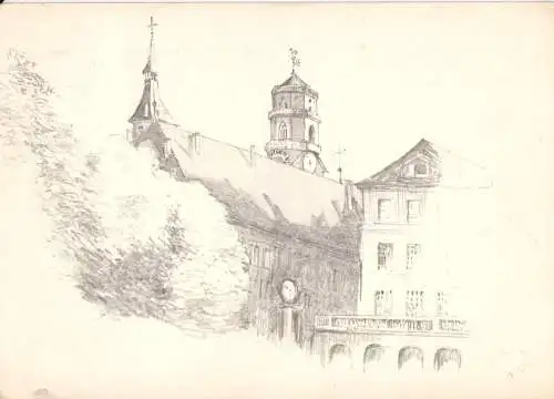 AK, Stuttgart, Stiftskirche, nach Zeichnung, 1943