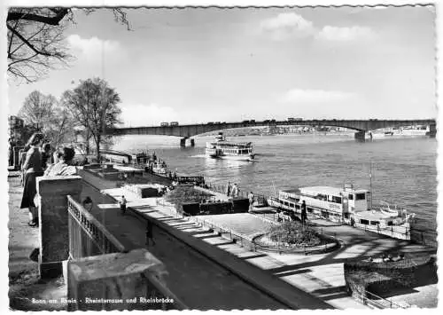 AK, Bonn, Rheinterrasse und Rheinbrücke, Fahrgastschiff Verona, Bonn, 1958