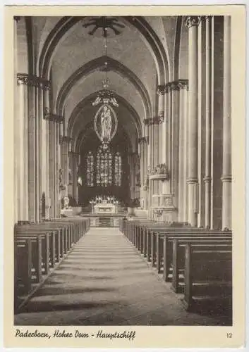 AK, Paderborn, Hoher Dom, Hauptschiff, um 1956