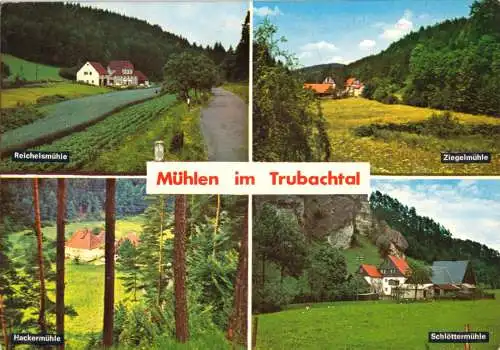 AK, Obertrubach Fränk. Schweiz, Mühlen im Trubachtal, vier Abb., um 1986