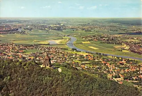 AK, Porta Westfalica, Luftbild mit Kaiser-Wilhelm-Denkmal, Version 2, um 1975