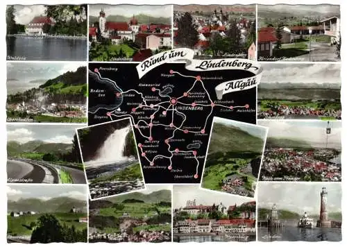 AK, Lindenberg Allgäu, Rund um Lindenberg, 14 Abb. u. Landkarte, um 1975